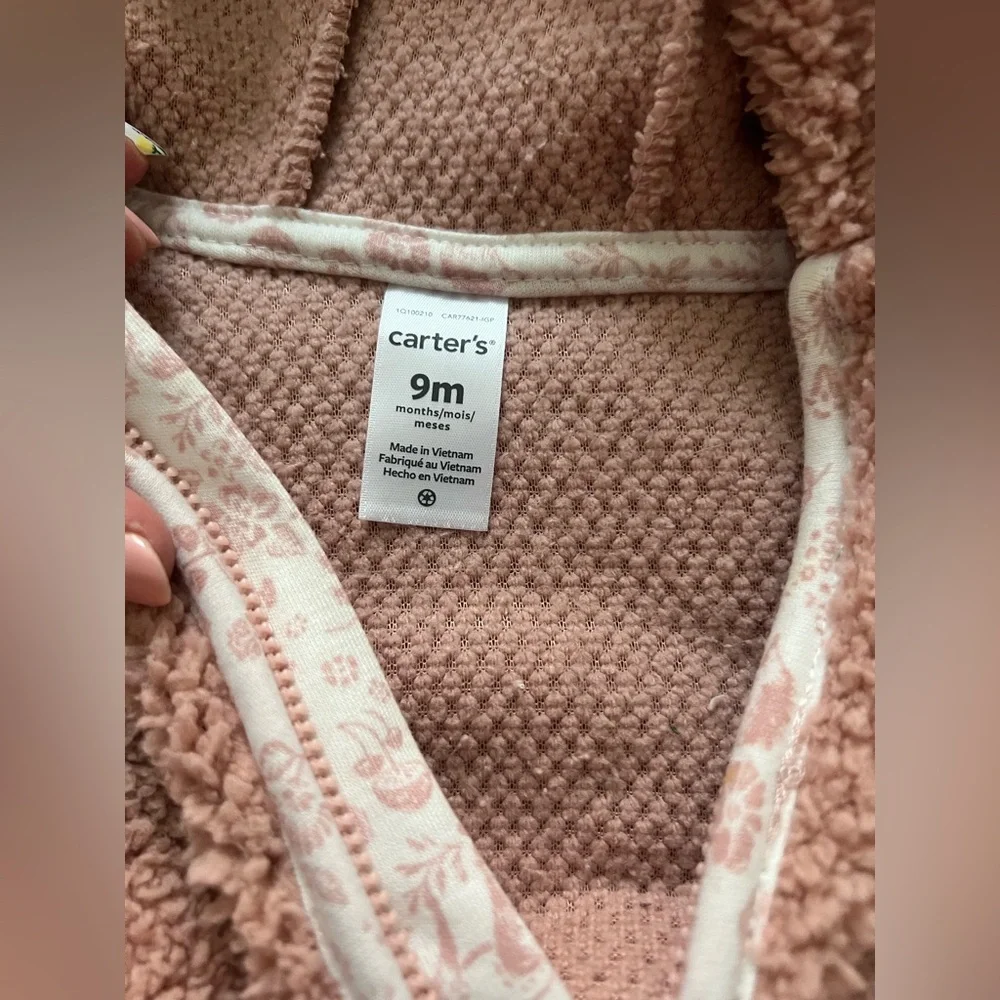 Carters Hooded One Piece Pink 9 Months - Picture 5 of 6